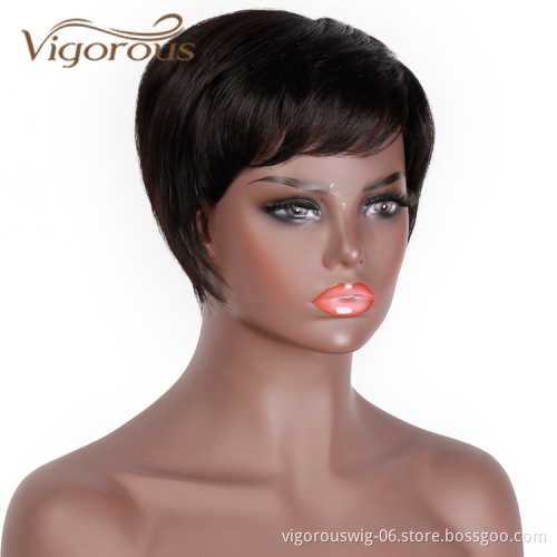 Black High Quality Short Pixie Cut Wholesale Cheap For White Women Bang High Quality Vendor Natural 100% Real Human Hair Wig